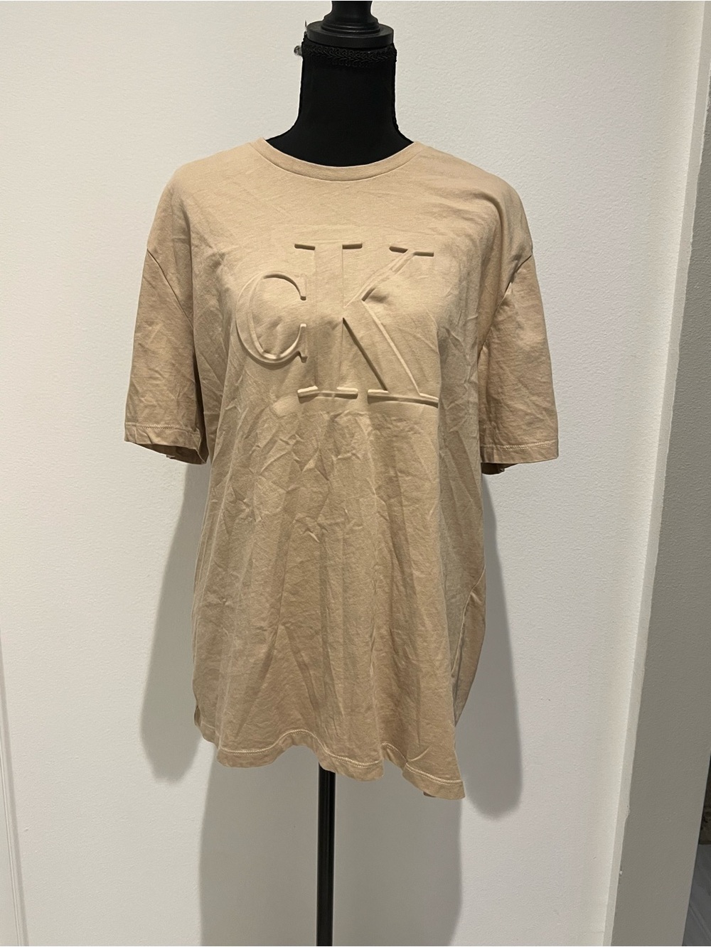 Calvin Klein Beige Embossed CK Logo Short Sleeve Tee